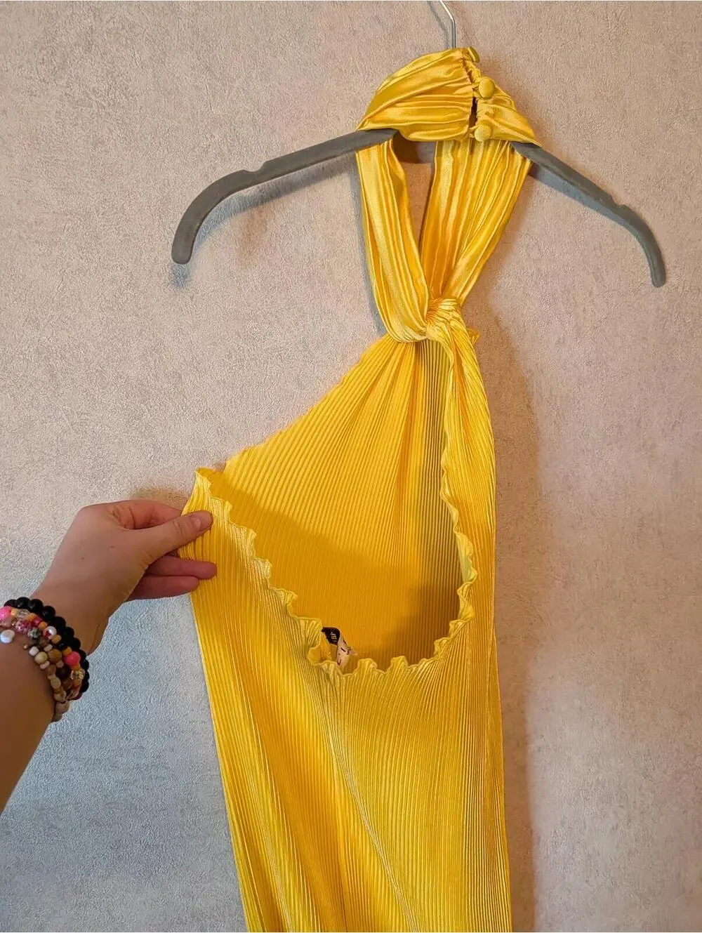 L'IDEE mustard yellow pleated midi dress sz 10 - Picture 5 of 6